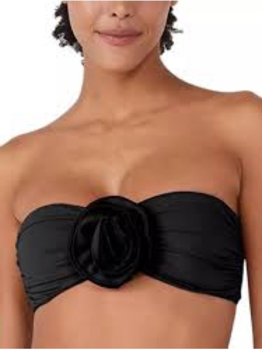 NWT SIZE S kate spade Black Strapless Bandeau Bikini Top with Center Rosette